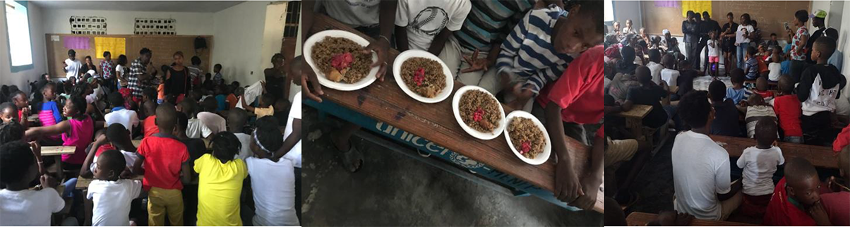 Scenes from Kids Club: Songs, lunchtime, and Bible lesson time