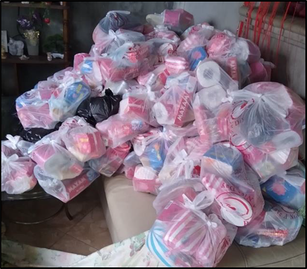 Packages of supplies ready for distribution