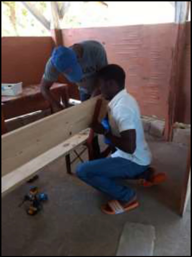 Participants in the bench building class learn the nuances of measuring, cutting, drilling, and assembling to create fine furniture.