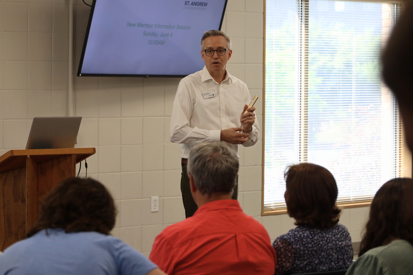 Pastor Peter leading a New Member Orientation session at St. Andrew Lutheran Church
