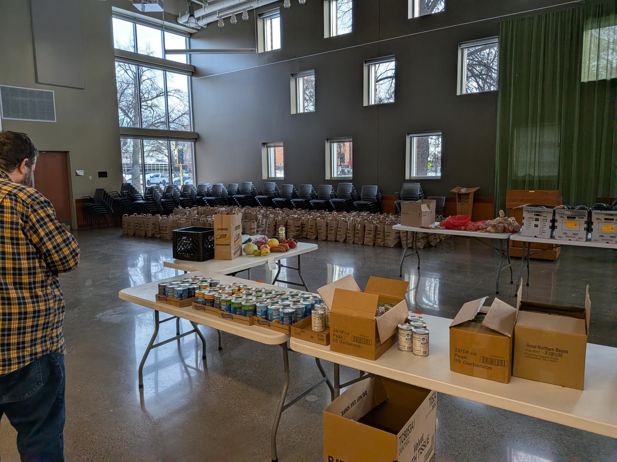Packing food to deliver to homes